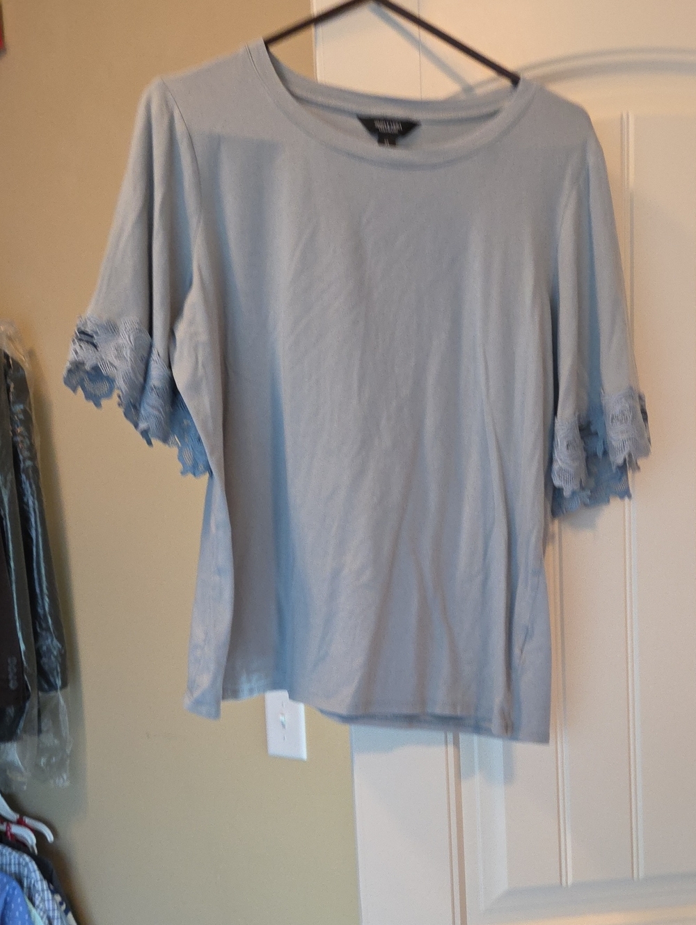 Light Blue/ Green Lace Sleeve Women's Top